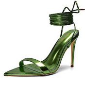 RRP £26.79 GENSHUO Womens Metal High Heel Strappy Sandals