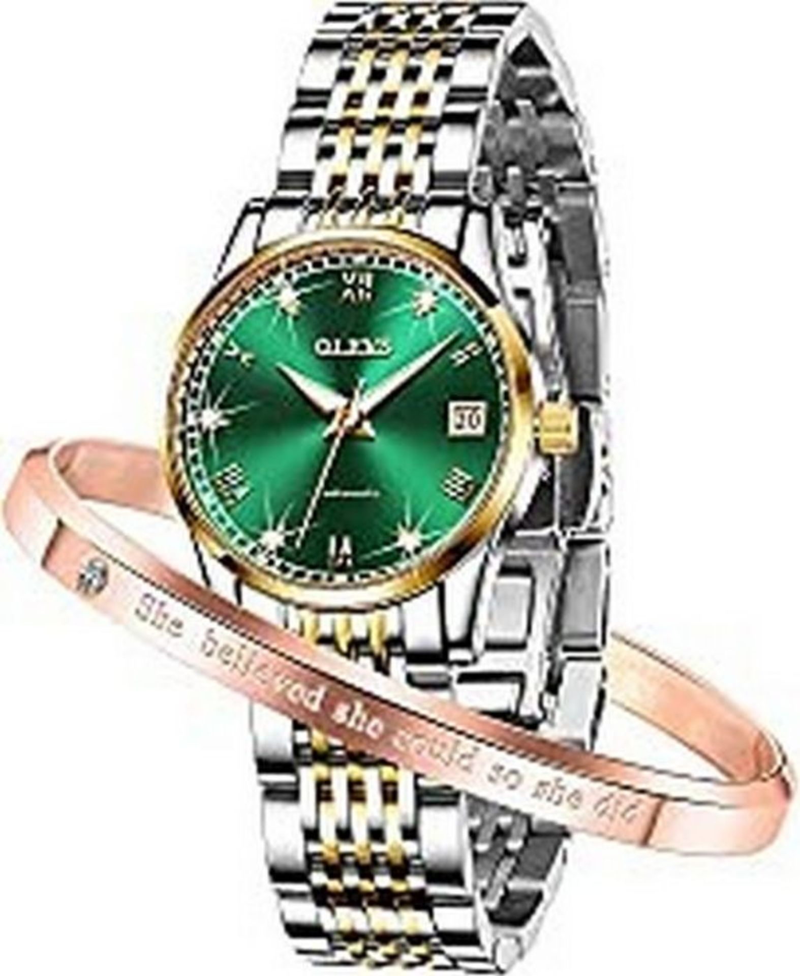 RRP £131.76 OLEVS Ladies Watches Automatic Self Winding Green Luxury - Image 2 of 4