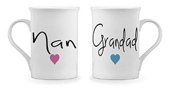 RRP £16.74 Pair of Nan & Grandad Lovely (Heart) Novelty Gift Fine Bone China Mugs
