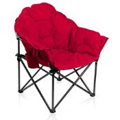 RRP £72.12 ALPHA CAMP Folding Oversized Moon Saucer Chair with Cup Holder and Carry Bag