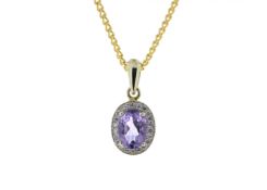 9ct Yellow Gold Amethyst And Diamond Pendant 0.11 Carats - Valued By GIE £1,520.00 - This is a