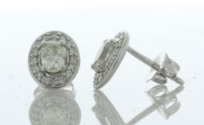 18ct White Gold Oval Cluster Claw Set Diamond Earring 0.98 Carats - Valued By GIE £10,640.00 - Two