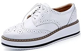 RRP £34.60 WUIWUIYU Women's Fashion Lace-up Platform Oxfords Brogues Shoes Size 6.5 White