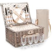 RRP £61.40 Luxury 4 Person Wicker Chiller Picnic Hamper Basket