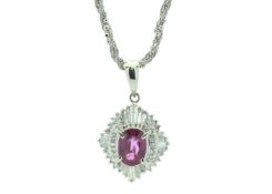 Platinum Cluster Diamond And Ruby Necklace (R0.95) 0.45 Carats - Valued By IDI £6,950.00 - One