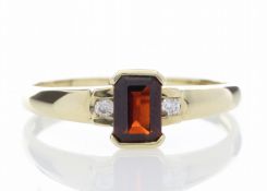 9ct Yellow Gold Emerald Cut Garnet Diamond Ring (G0.76) 0.05 Carats - Valued By GIE £1,445.00 - An
