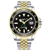 RRP £81.65 STUHRLING Original Mens Stainless Steel Jubilee Bracelet GMT Watch