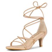 RRP £35.72 Allegra K Women's Strappy Kitten Heel Lace Up Sandals Nude 7 UK/Label Size 9 US