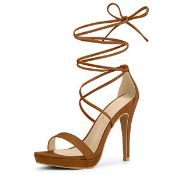 RRP £34.60 Allegra K Women's Platform Stiletto Heels Lace Up Sandals