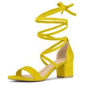 RRP £33.49 Allegra K Women's Lace Up Mid Chunky Heeled Sandals Yellow 5 UK/Label Size 7 US