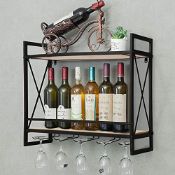 RRP £72.25 ybaymy Industrial Wine Rack 2-Tiers Wall Mounted Bar
