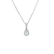 RRP-£4250.00 18K WHITE GOLD PENDENT AND CHAIN, PENDENT SET WITH ON PEAR AND ROUND CUT NATURAL DIAMON