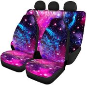 RRP £46.79 COEQINE 3 Piece Space Galaxy Print Car Seat Cover Front Rear Full Set for Women