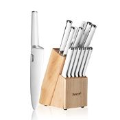 RRP £93.25 hecef 15 PCS White Kitchen Knife Set with Wooden Block