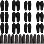 RRP £43.76 BIZARRE.LY Black Fluffy Spa Slippers with Drawstring Bags (12 Pairs)