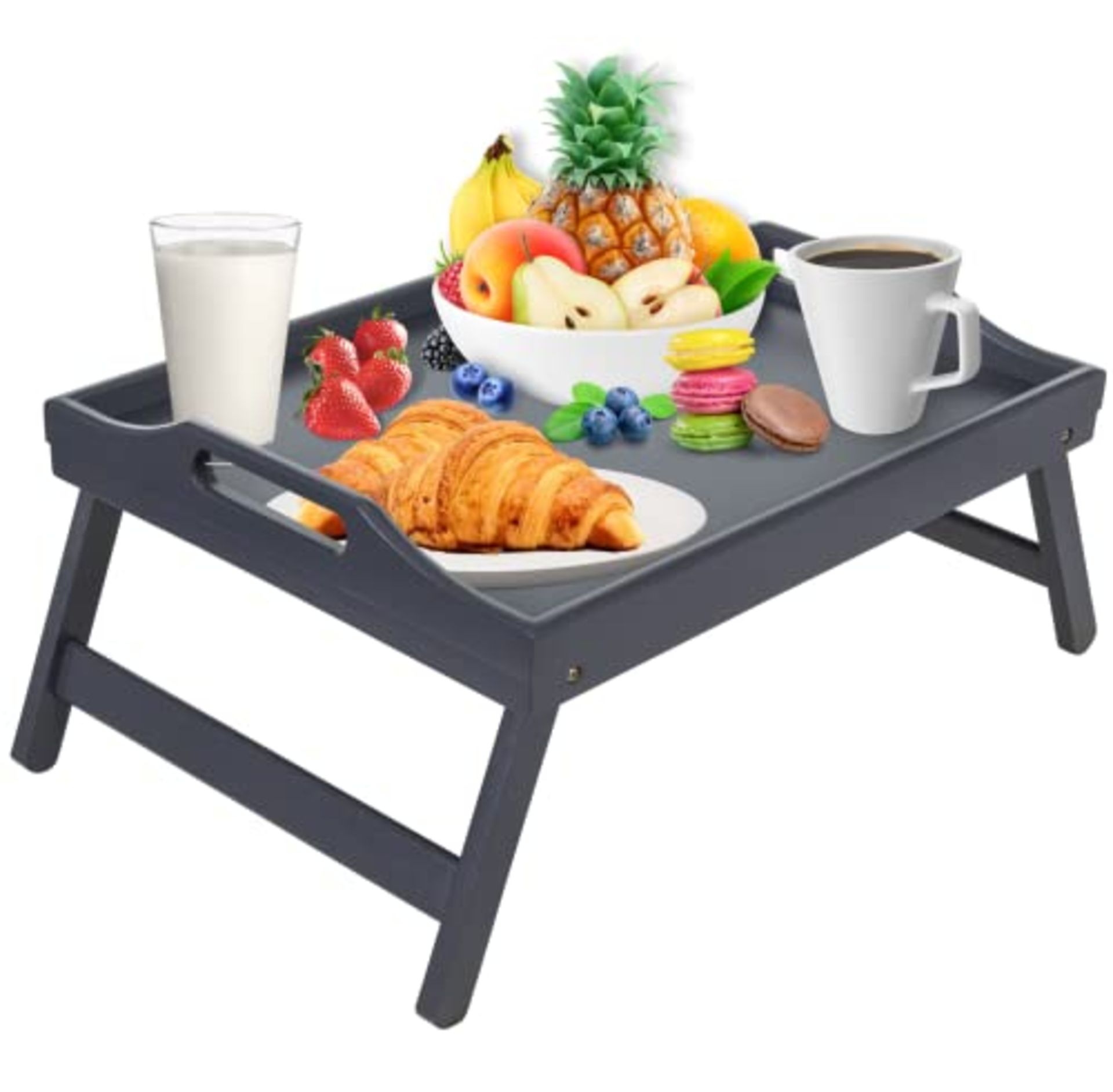 RRP £20.09 Mosii Grey Bamboo Bed Tray Table With Handles & Foldable Legs