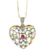 9ct Yellow Gold Diamond And Gem Heart Pendant and 18" Chain - Valued By AGI £5,995.00 - A unique 9ct