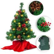 RRP £14.50 Joiedomi 20" Prelit Table-top Christmas Tree with Holy Leaves and Pine Cones