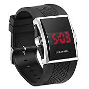 RRP £6.69 DIGIFLEX Luxury Digital Mens Red LED Light Sport Wrist Watch Gift Style - Black