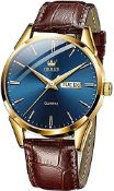 RRP £40.94 OLEVS Men Watch Brown Leather Strap Large Blue Face