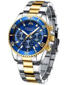 RRP £41.18 MEGALITH Mens Watches Chronograph Gold Stainless Steel