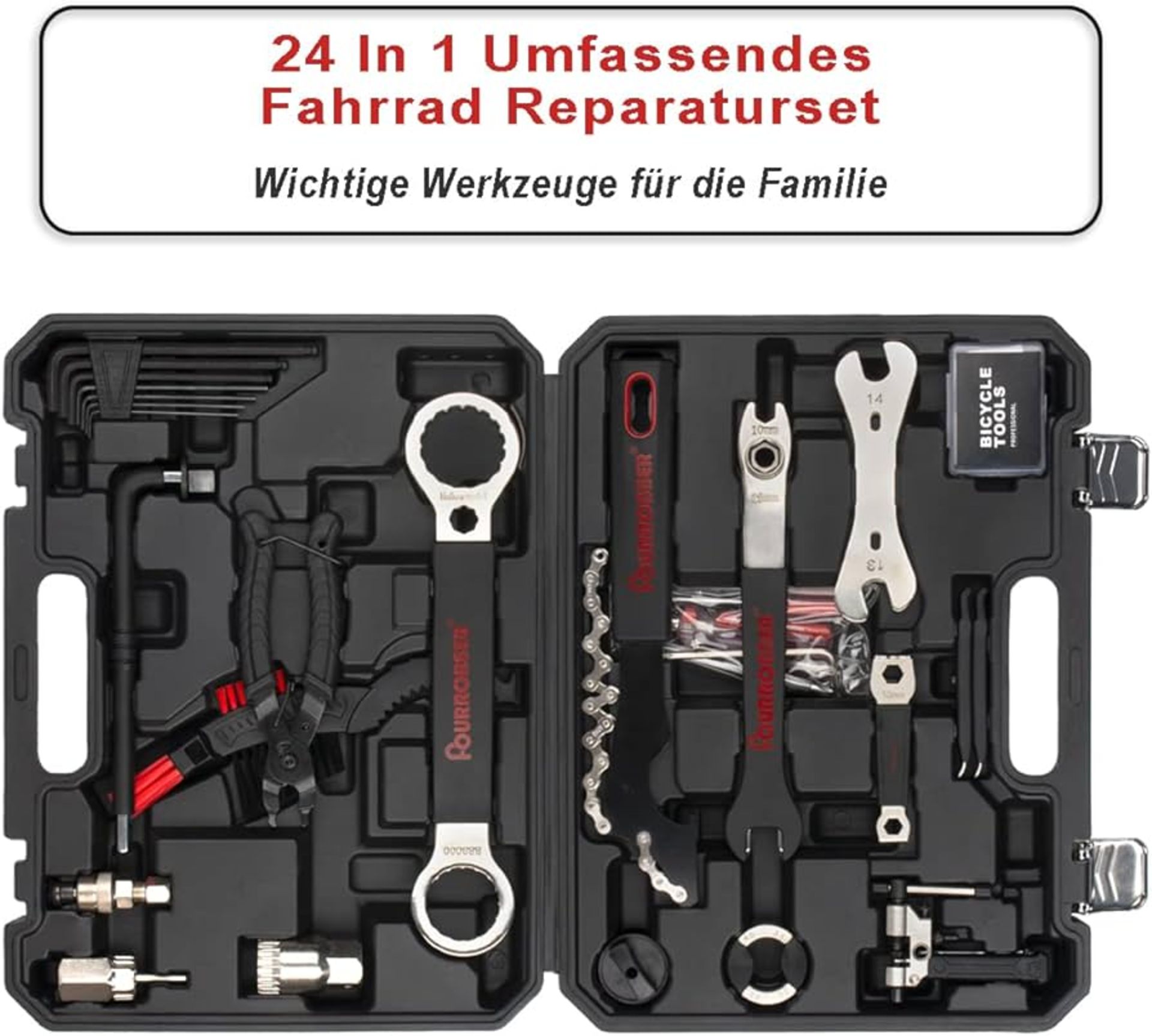 RRP £58.05 FOURROBBER 24 Piece Bike Tool Kit Bicycle Repair Tool Box Compatible