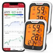 RRP £34.46 ThermoPro TP358 Bluetooth Hygrometer Room Thermometer with Built-in Clock