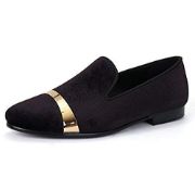RRP £43.55 Harpelunde Black Loafers Shoes Men Smoking Flats with Gold Plate (6 UK)