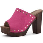 RRP £34.60 Allegra K Women's Open Toe Platform Block Heel Slides