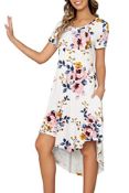 RRP £20.10 BRAND NEW STOCK succlace Women's Summer Dress Floral Short Sleeve Flowy Pockets Ivory Wh