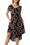 RRP £28.57 BRAND NEW STOCK succlace Women's Casual Summer Dress Floral Short Sleeve Hide Tummy Blac