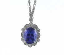 Platinum Oval Cluster Tanzanite And Diamond Pendant (T3.58) 0.46 Carats - Valued By IDI £23,025.00 -
