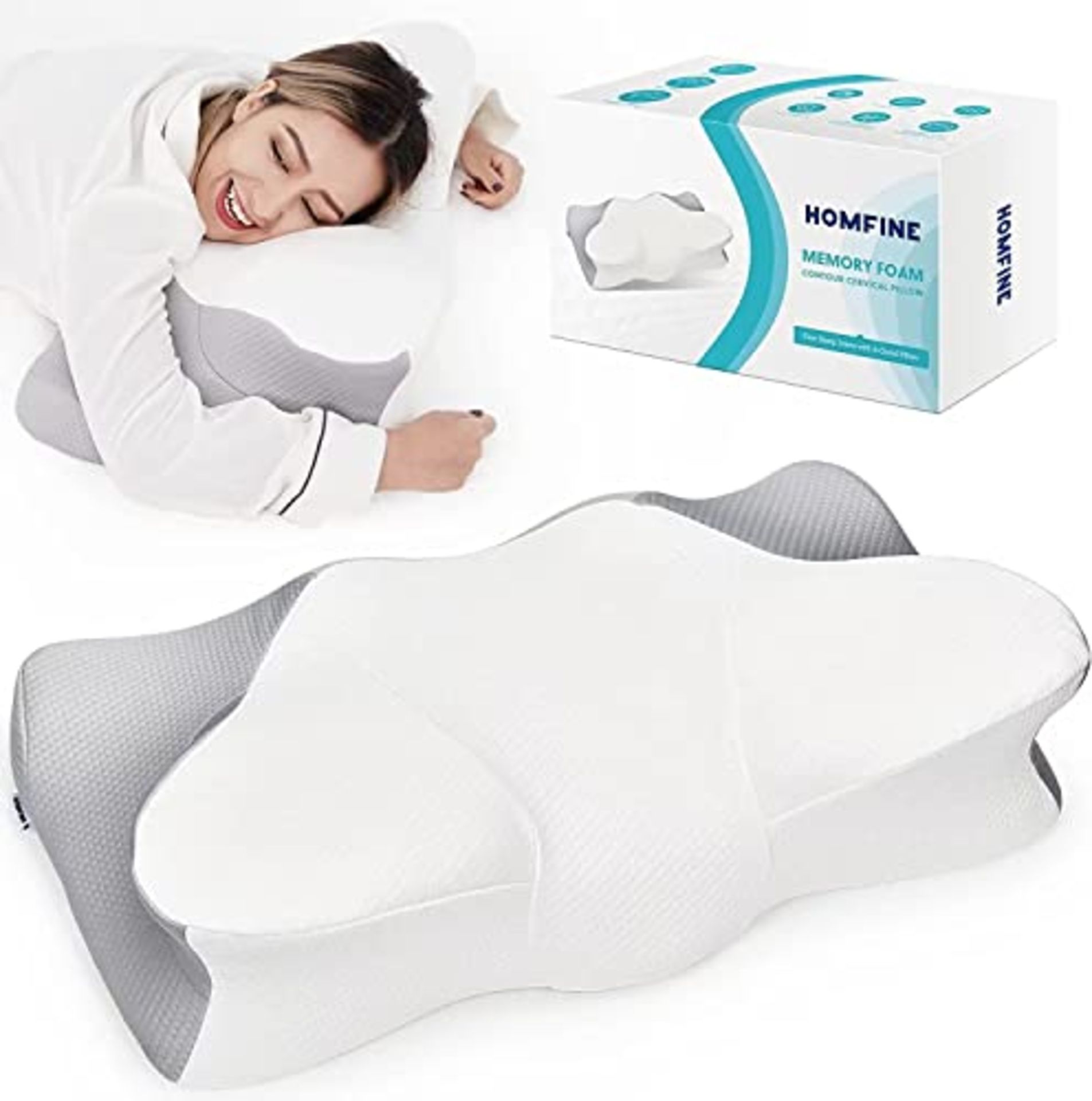 RRP £46.89 HOMFINE Cervical Contour Orthopedic Pillow for Neck