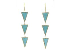 18ct Yellow Gold Diamond And Turquoise Drop Earring 3.00 Carats - Valued By AGI £9,500.00 - These