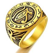 RRP £16.74 BRAND NEW STOCK Ring with Eyes Gold Pinky Ring Egyptian Rings Stainless Steel Big Bold R