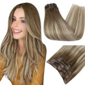 RRP £56.51 Easyouth Clip Hair Extensions Real Hair Balayage Brown