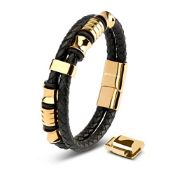 RRP £31.96 SERASAR Mens Leather Bracelet [Spirit] Gold 17cm