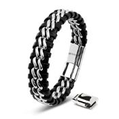 RRP £33.12 SERASAR Mens Leather Bracelet [Steel] Silver 20cm