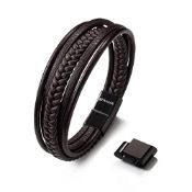 RRP £30.40 SERASAR Mens Leather Bracelet [Braid] Brown 21cm
