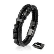 RRP £30.98 SERASAR Mens Leather Bracelet [Spirit] Black 23cm