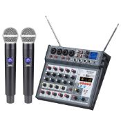 RRP £127.37 BOMGE 6 channel Audio DJ Console Mixer Soundcard with 2 Wireless Microphoneh