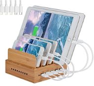 RRP £35.27 Yisen Wood Bamboo 5-Port USB Charging Station stand