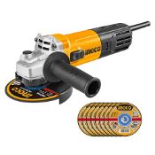 RRP £33.93 INGCO Corded Angle Grinder with 8pcs Disc 4.5-Inch Cut-Off Tool 750W