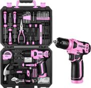 RRP £70.34 Tool Kit: DEKO Tool Set Box with 8V Cordless Drill