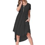 RRP £27.46 BRAND NEW STOCK succlace Short Sleeve Casual Summer Dress for Women Midi Length Black M