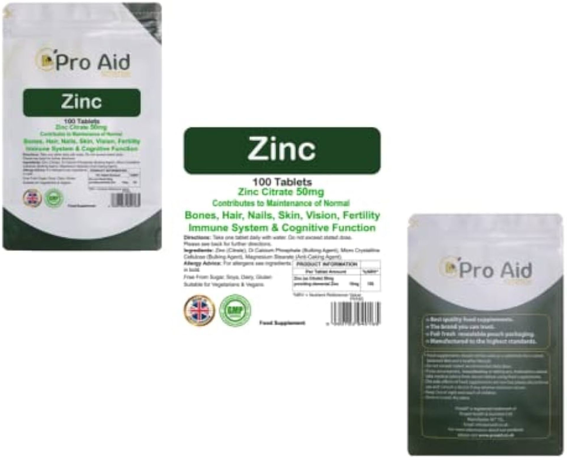 Total, Lot Consisting of 6 Items - PRO AID zinc tablets 90