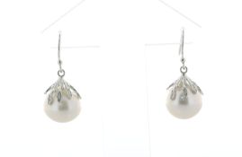 12.0mm Round Ming Pearl Drop Silver Earrings - Valued By AGI £465.00 - 12.0mm round Ming pearl