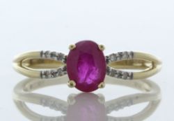 9ct Yellow Gold Diamond And Ruby Ring (R0.81) 0.03 Carats - Valued By IDI £2,505.00 - An oval 8mm