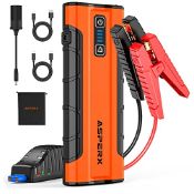 RRP £89.32 ASPERX 2500A Jump Starter Power Pack(Up to 10L Gas/7.3L Diesel)