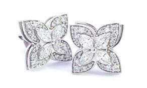 RRP-£4950.00 18K WHITE GOLD DIAMOND EARRINGS, EARRINGS SET WITH MARQUISE AND ROUND BRILLIANT CUT STO